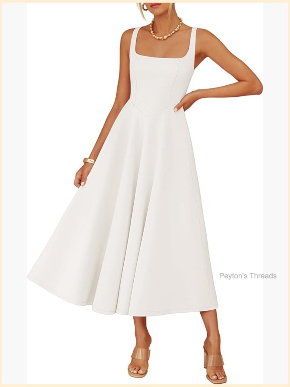 Sleeveless Midi Dress with Pockets Square Neck A-Line Flowy Wedding Guest Beach